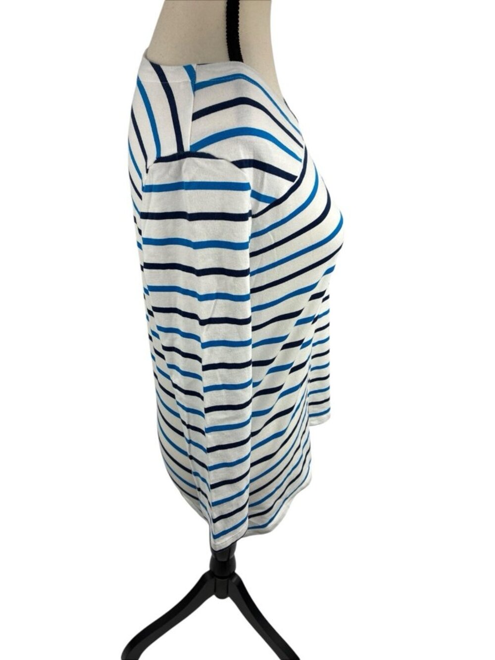 Croft & Barrow Womens Striped Knit Top Blue White 3/4 Sleeve Surplice Neck S - Picture 4 of 9